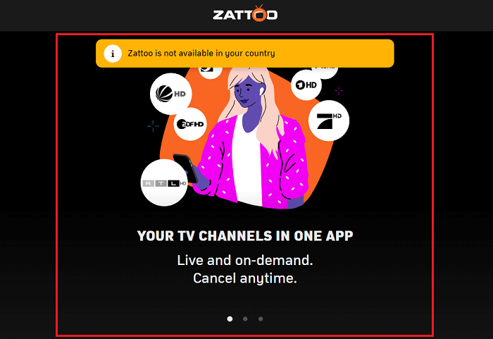 Zattoo geo-restriction error message